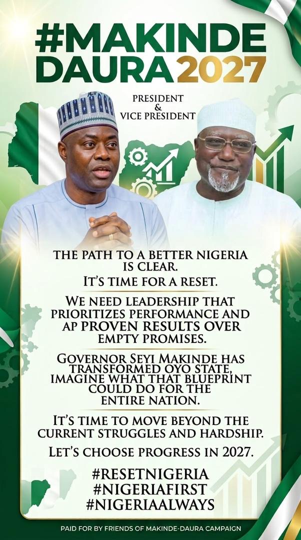 The path to a better Nigeria is clear. It’s time for a reset. We need leadership that prioritizes performance and proven results over empty promises. Governor Seyi Makinde has transformed Oyo State, imagine what that blueprint could do for the entire nation.