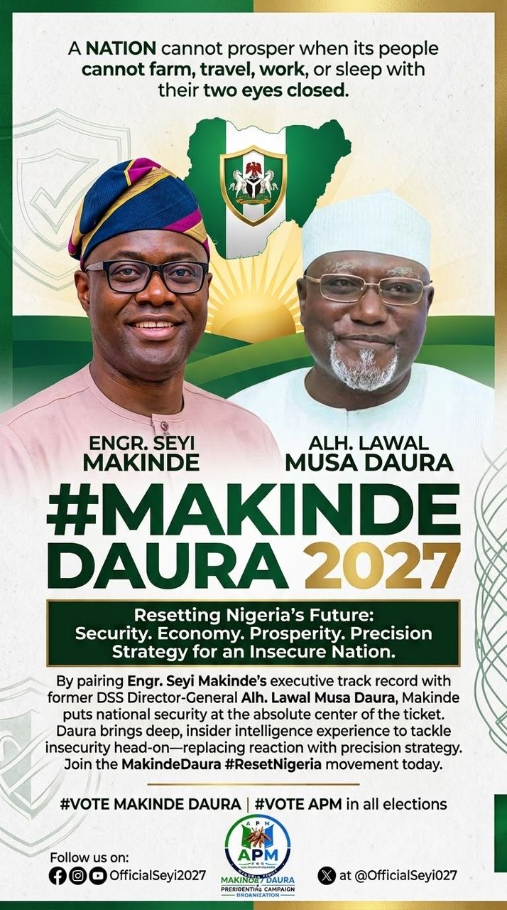 A nation cannot prosper when its people cannot farm, travel, work, or sleep with their two eyes closed. By pairing Engr Seyi Makinde’s executive track record with former DSS Director-General Alh. Lawal Musa Daura,